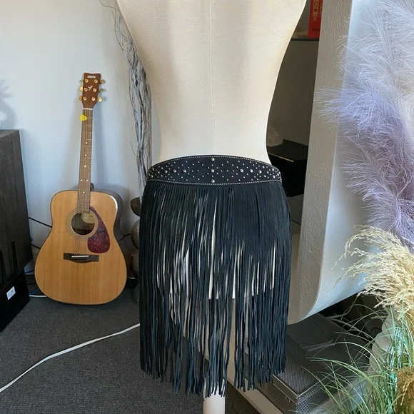 RARE Idyllwind Suede Studded Fringe Belt western rodeo festival biker leather - Picture 3 of 10